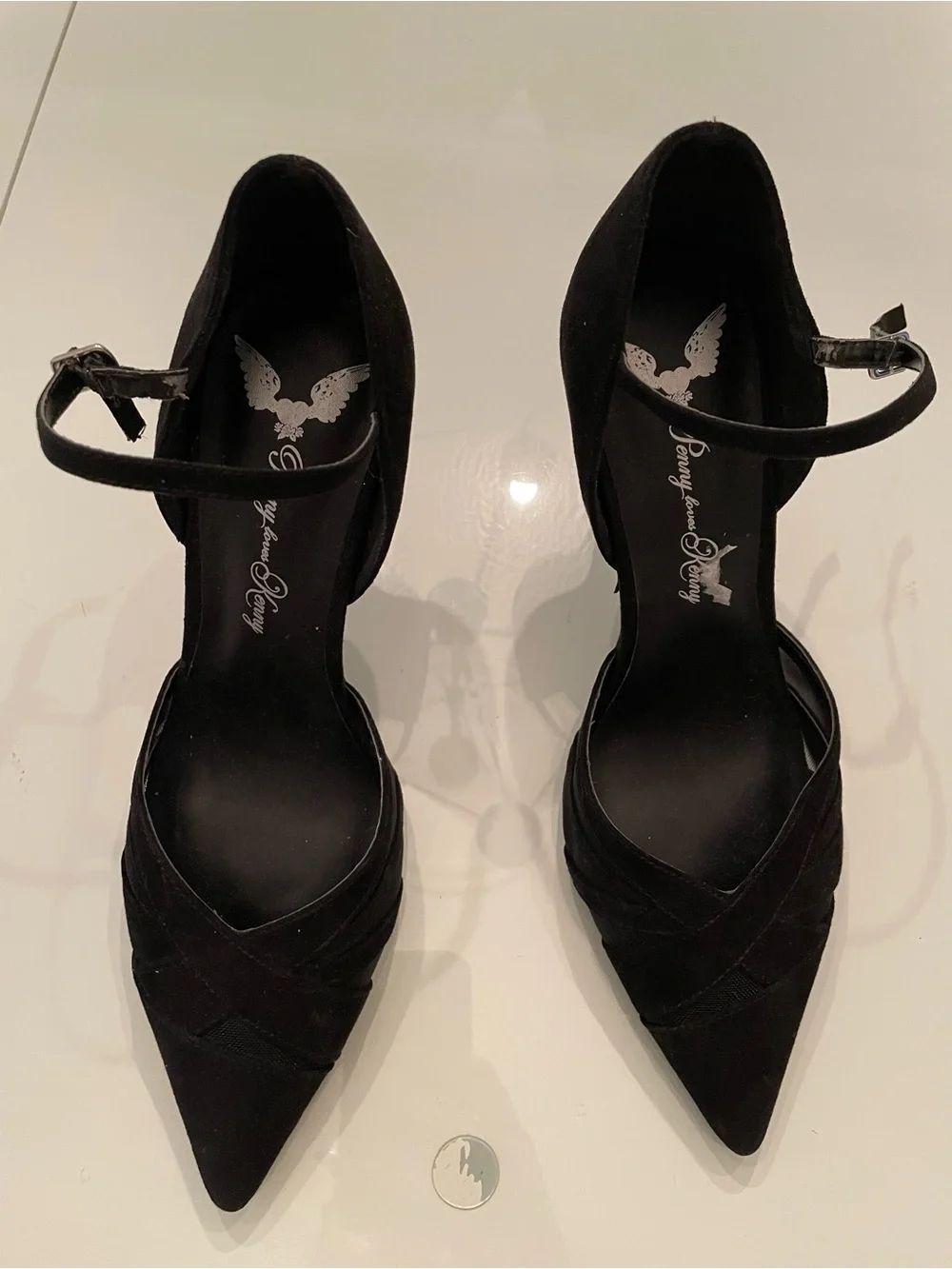 Penny Loves Kenny Black Pointed-Toe Ankle-Strap Heels